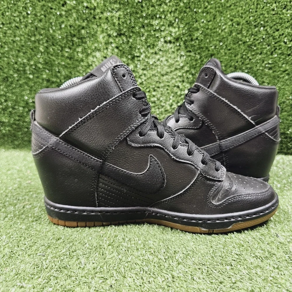 Nike Dunk Sky High Hidden Wedge Black Leather Sneakers 644877-014 Womens 8.5